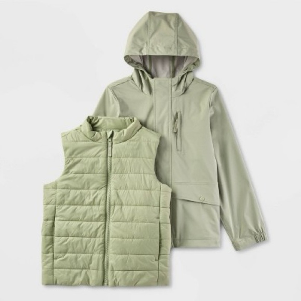 CAT & JACK | light olive/sage green 3-in-1 jacket/coat & vest XXL (16/18)
